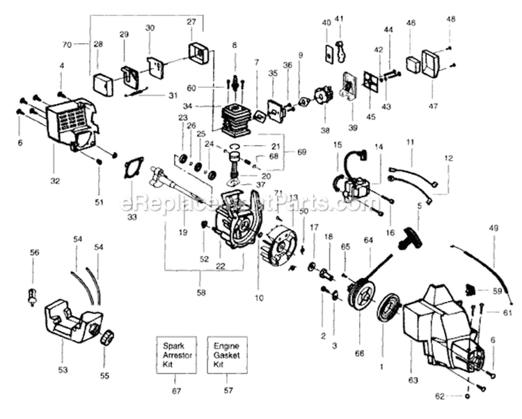 Page C Diagram and Parts List for XT65  Weed Eater Trimmer